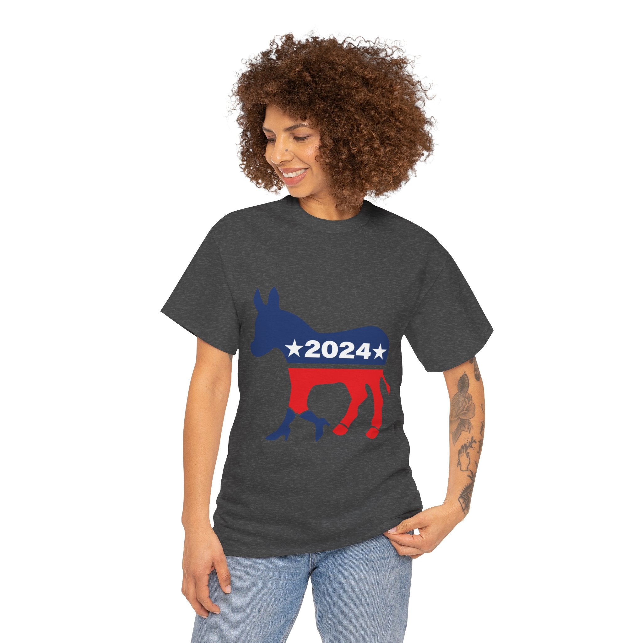 Unisex Heavy Cotton Tee, Harris Walz, Trump, T-shirt, 2 Campaign LOGOS