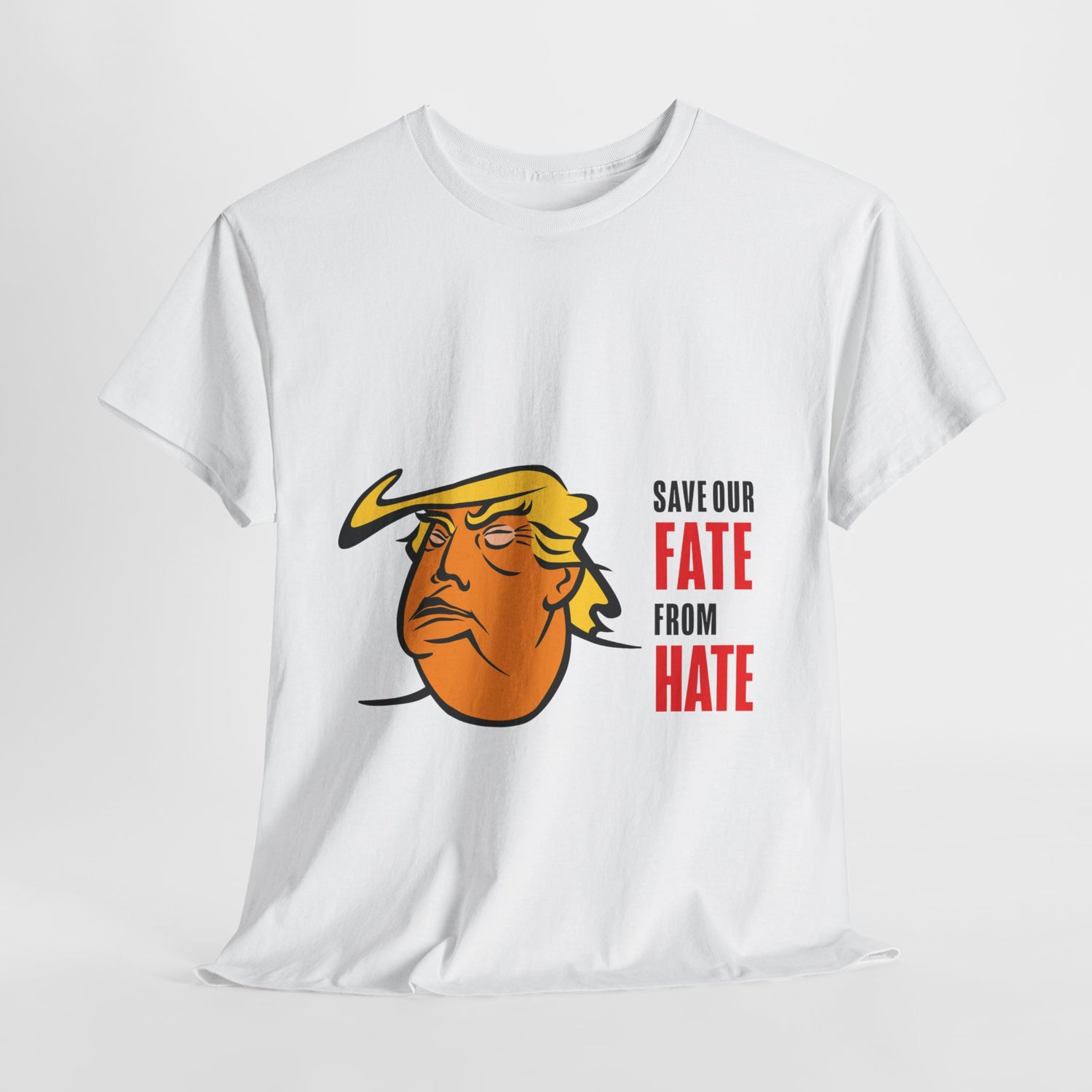 Unisex Heavy Cotton Tee, Harris Walz, Trump, T-shirt, white and black line Save Our Fate from Hate