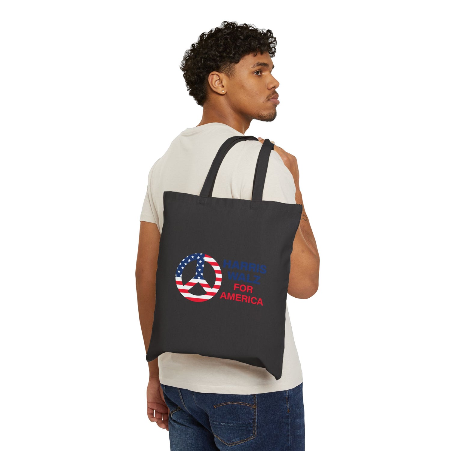 Cotton Canvas Tote Bag - PEACE SIGN Harris Walz