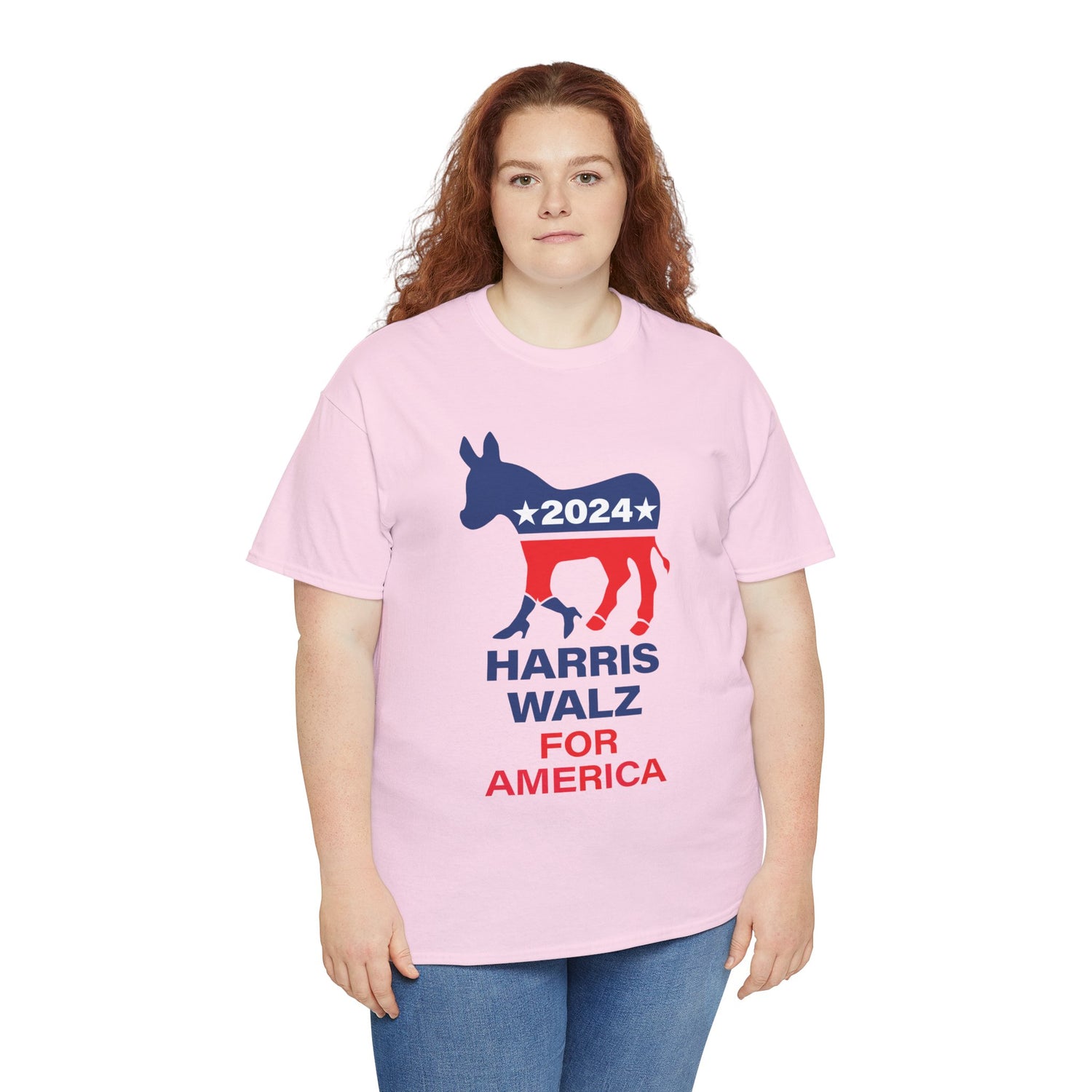 Unisex Heavy Cotton Tee, Harris Walz, Trump, Donkey with boots