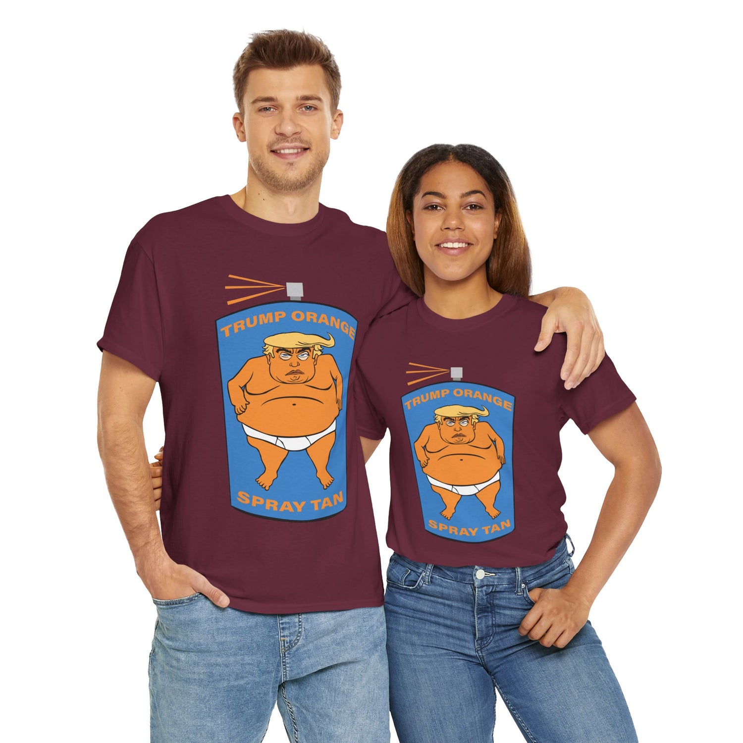 Unisex Heavy Cotton Tee, Harris Walz, Trump, T-shirt, Trump Orange Spray Tan