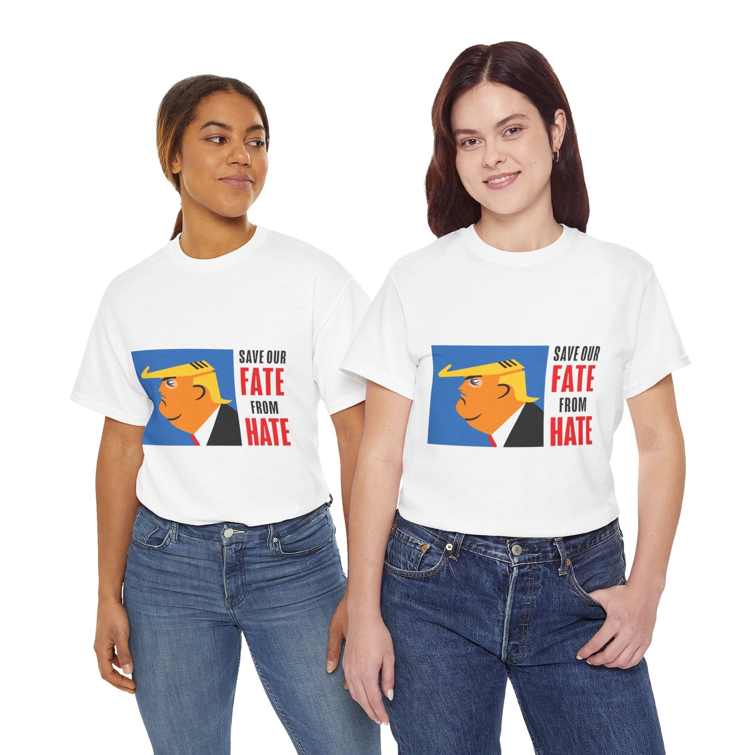 Unisex Heavy Cotton Tee, Harris Walz, Trump, T-shirt, Color Save Our Fate from Hate