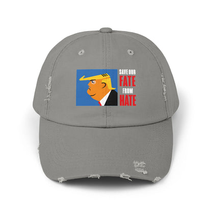 Unisex Distressed Cap, Harris Walz, Trump, Save Our  Fate from Hate, hats