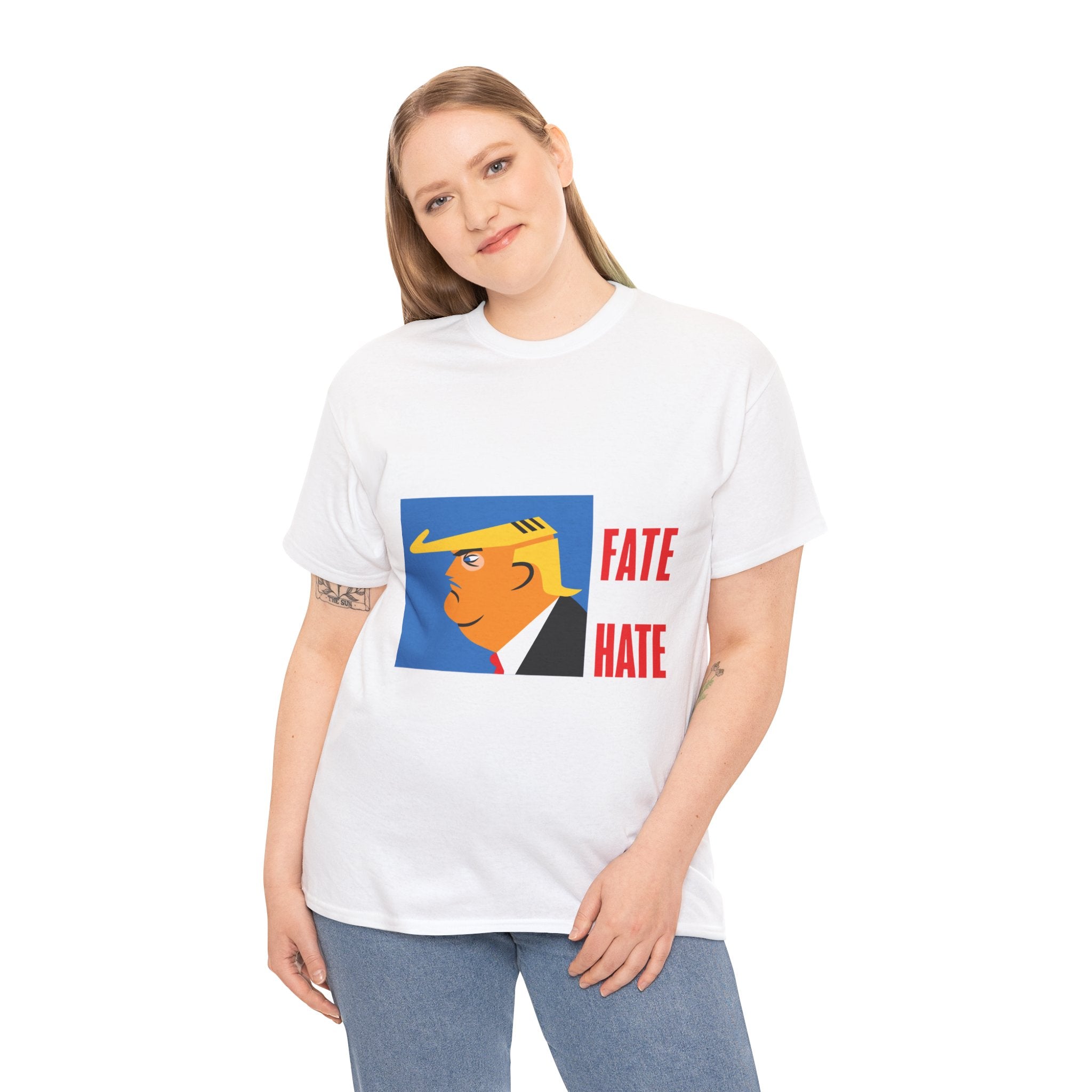 Unisex Heavy Cotton Tee, Harris Walz, Trump, T-shirt, Trump Save Our Fate from Hate