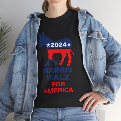 Unisex Heavy Cotton Tee, Harris Walz, Trump, Donkey with boots