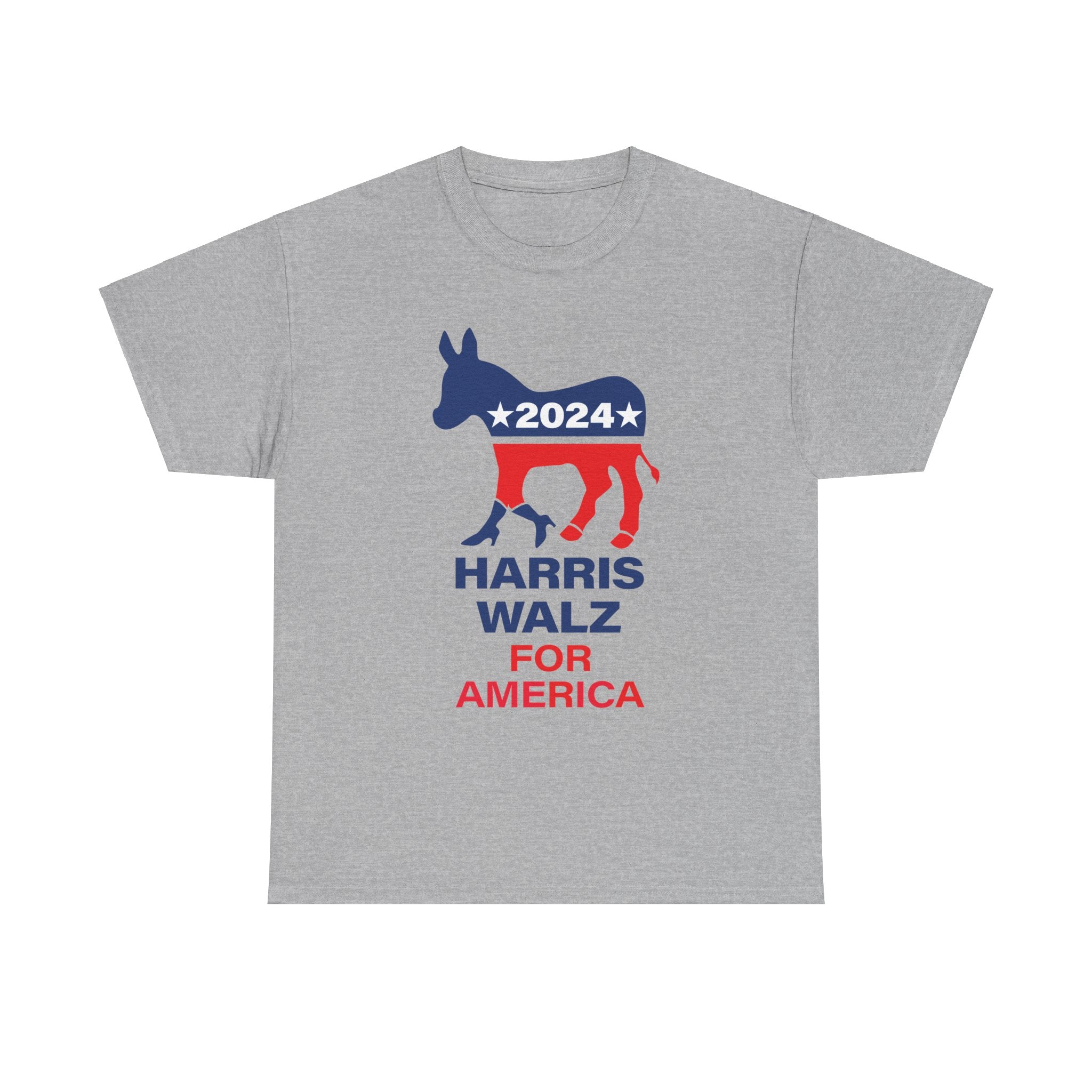 Unisex Heavy Cotton Tee, Harris Walz, Trump, Donkey with boots