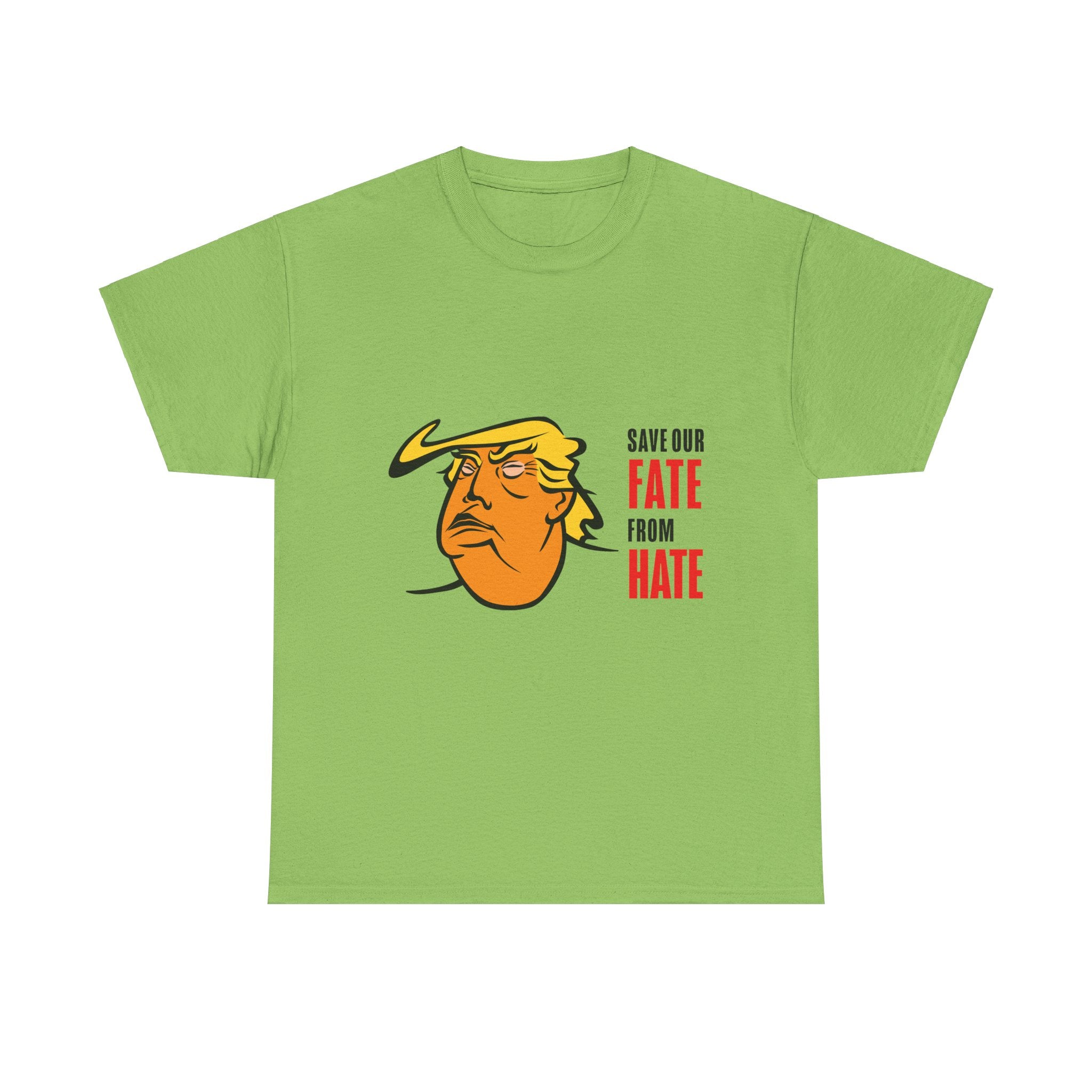 Unisex Heavy Cotton Tee, Harris Walz, Trump, Color Line Art Trump—Save Our Fate From Hate