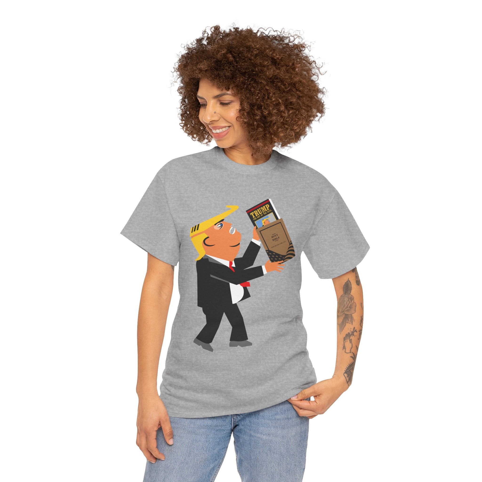 Unisex Heavy Cotton Tee, Harris Walz, Trump, T-shirt, Trump Bible