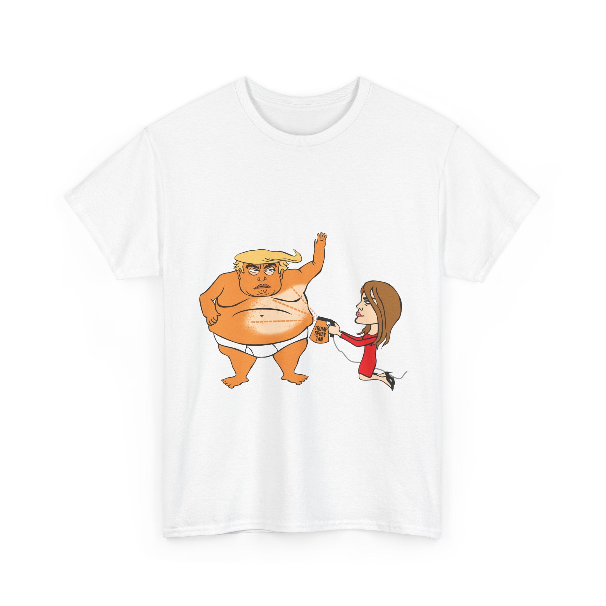 Unisex Heavy Cotton Tee, Harris Walz, Trump, T-shirt, Trump and Melania spray tan