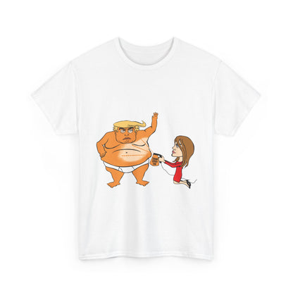 Unisex Heavy Cotton Tee, Harris Walz, Trump, T-shirt, Trump and Melania spray tan