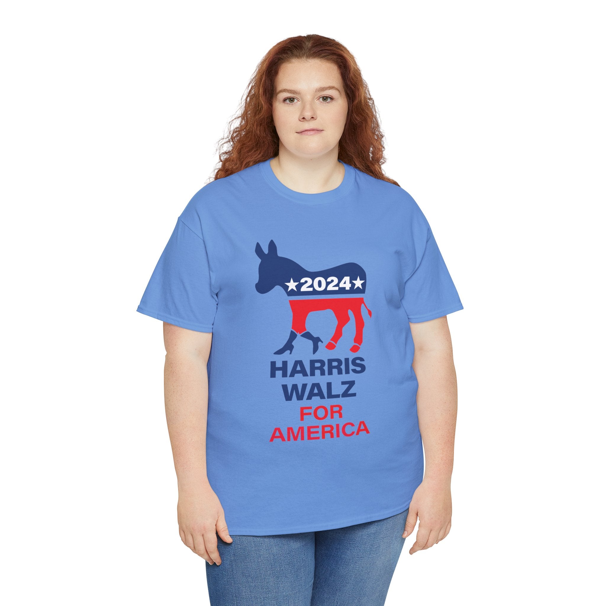 Unisex Heavy Cotton Tee, Harris Walz, Trump, Donkey with boots