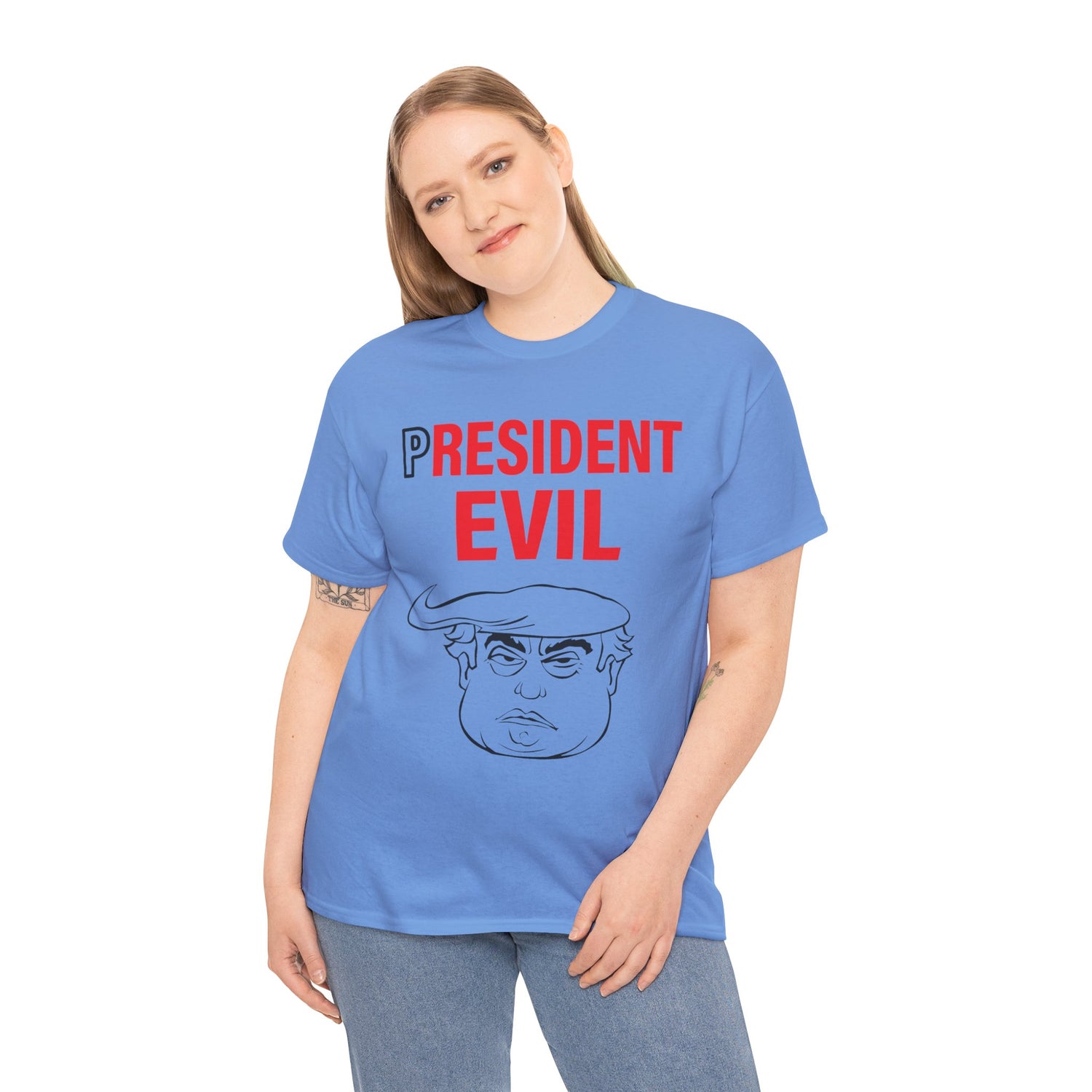 Unisex Heavy Cotton Tee, Harris Walz, Trump, T-shirt, President Evil