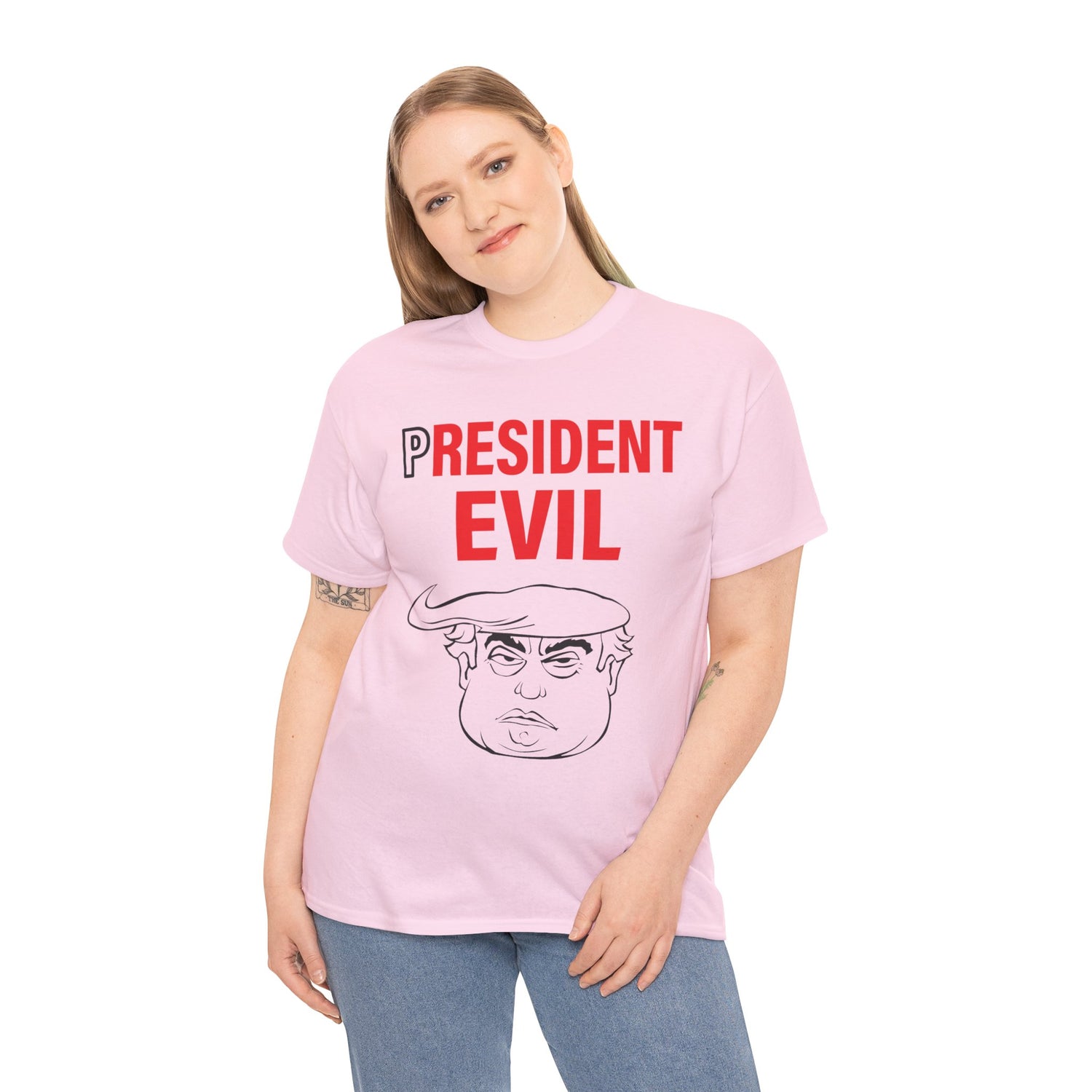 Unisex Heavy Cotton Tee, Harris Walz, Trump, T-shirt, President Evil