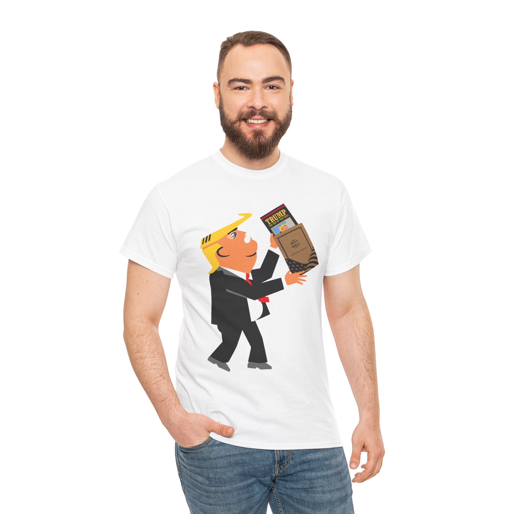 Unisex Heavy Cotton Tee, Harris Walz, Trump, T-shirt, Trump Bible