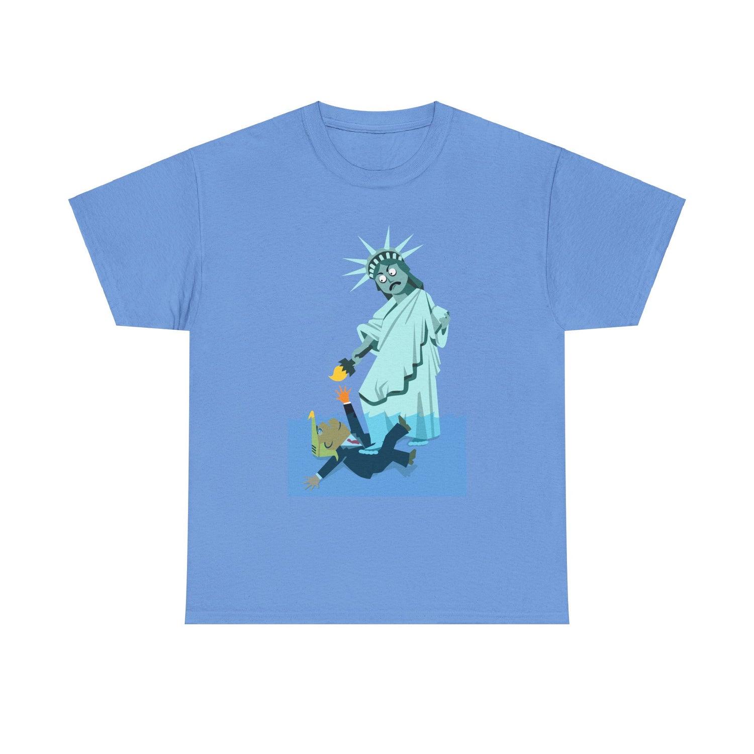 Unisex Heavy Cotton Tee, Harris Walz, Trump, T-shirt, Statue of Liberty Stepping on Trump