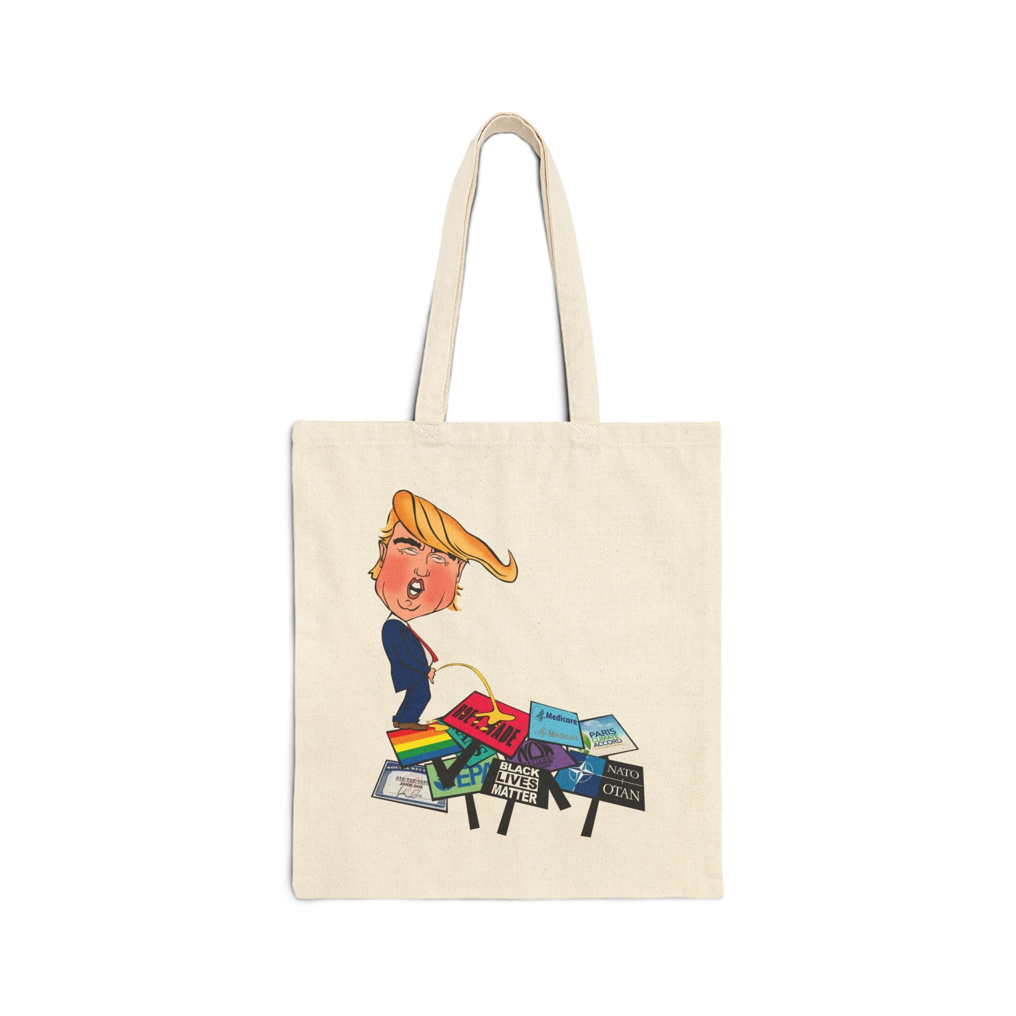 Cotton Canvas Tote Bag Trump Peeing on Rights - Peace Sign