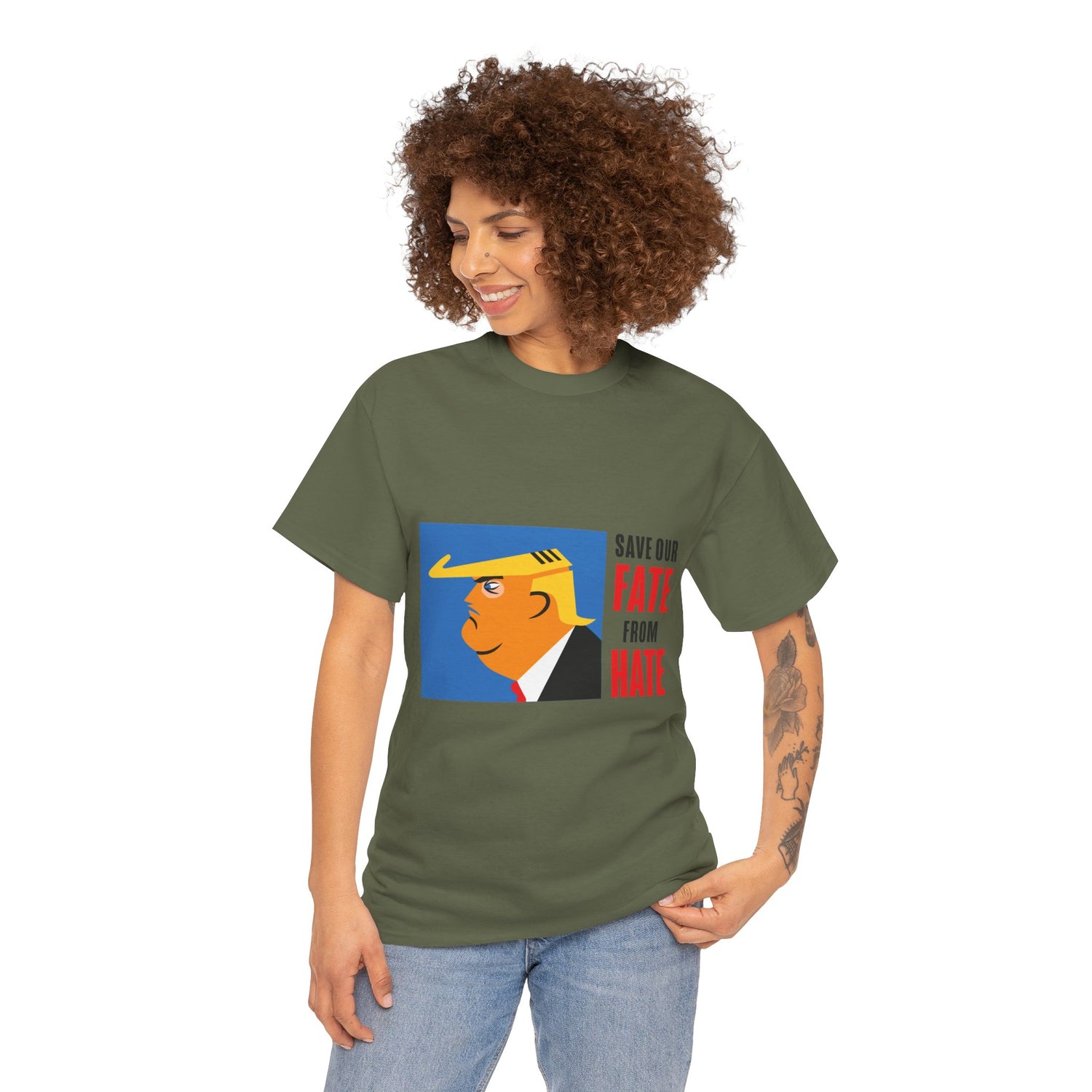 Unisex Heavy Cotton Tee, Harris Walz, Trump, T-shirt, Color Save Our Fate from Hate