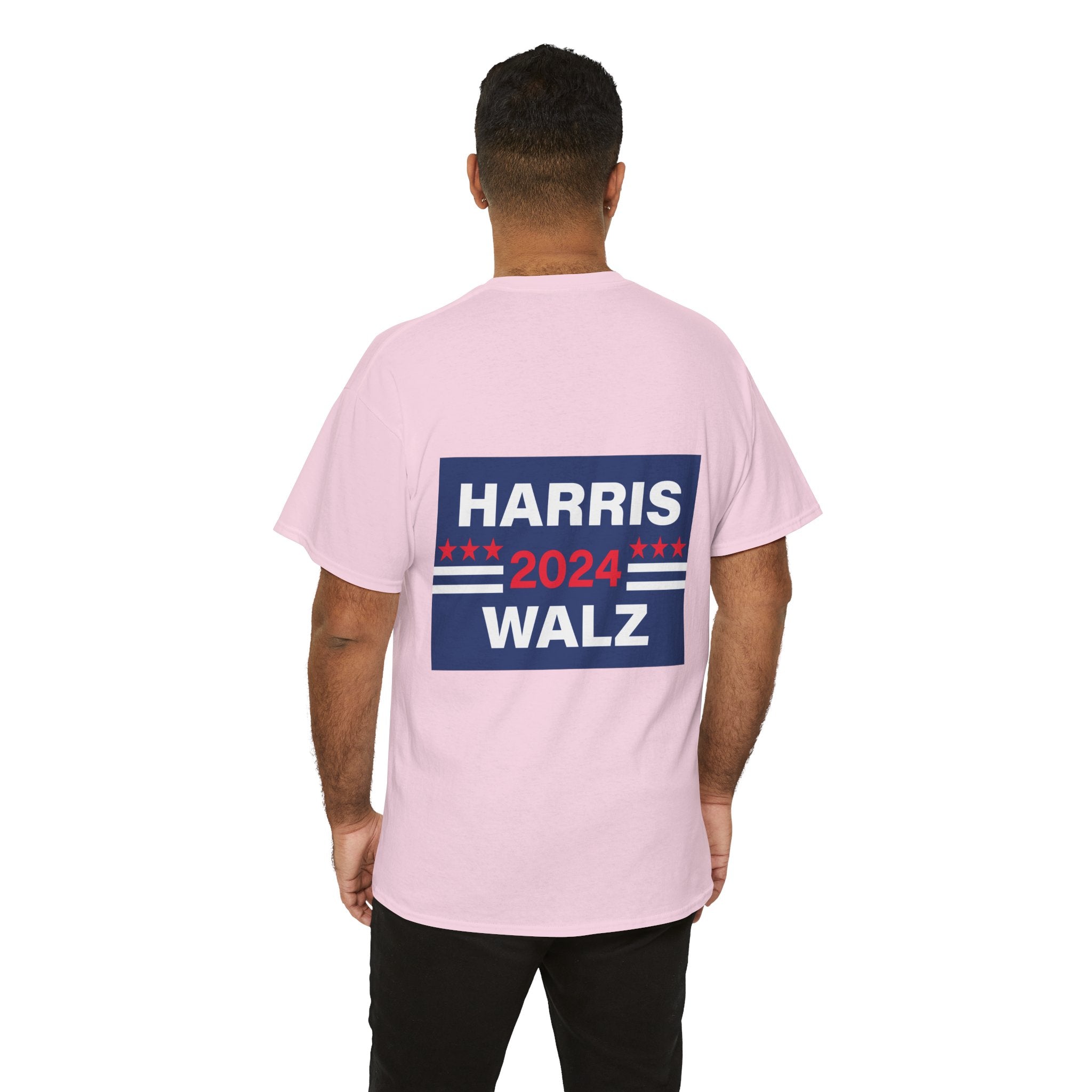 Unisex Heavy Cotton Tee, Harris Walz, Trump, T-shirt, Statue of Liberty Stepping on Trump