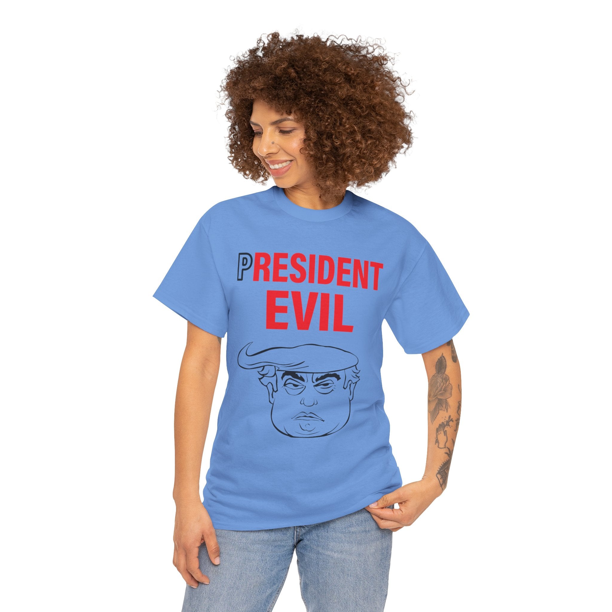 Unisex Heavy Cotton Tee, Harris Walz, Trump, T-shirt, President Evil