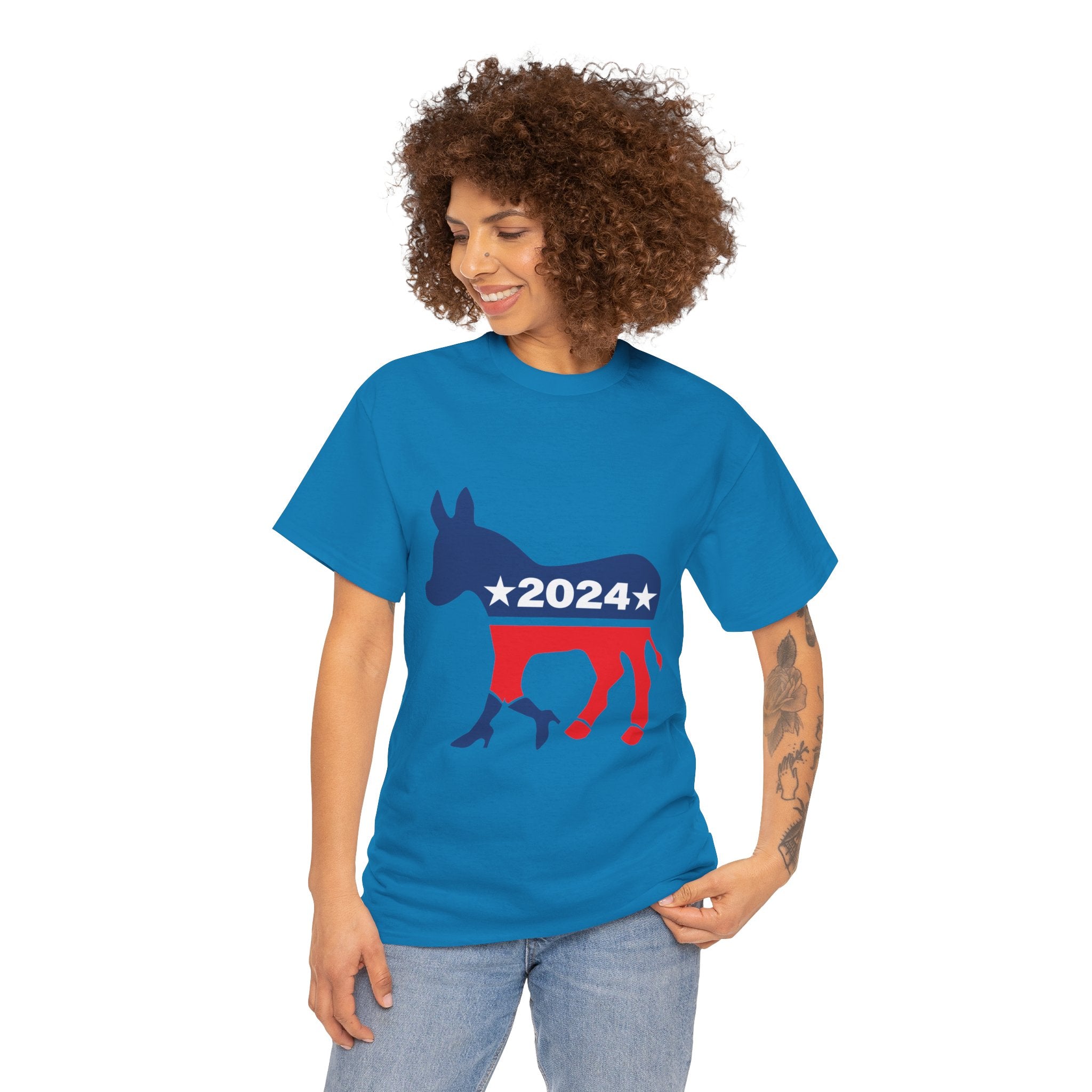 Unisex Heavy Cotton Tee, Harris Walz, Trump, T-shirt, 2 Campaign LOGOS