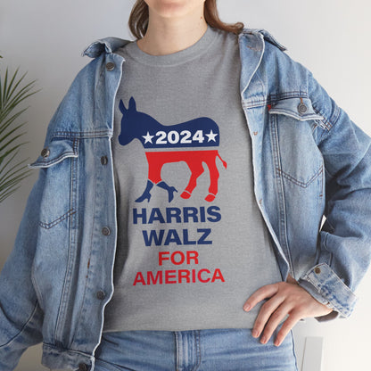 Unisex Heavy Cotton Tee, Harris Walz, Trump, Donkey with boots