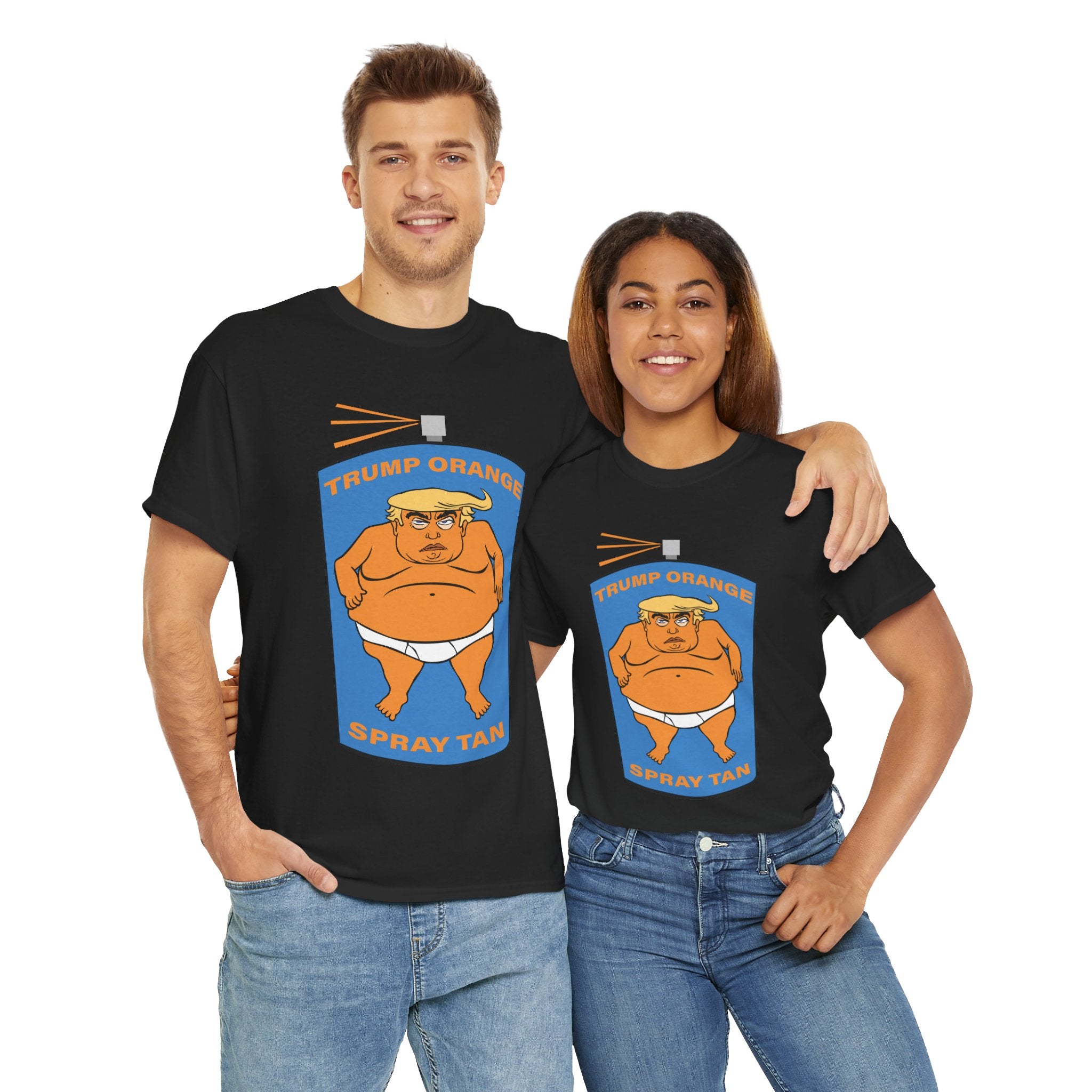 Unisex Heavy Cotton Tee, Harris Walz, Trump, T-shirt, Trump Orange Spray Tan