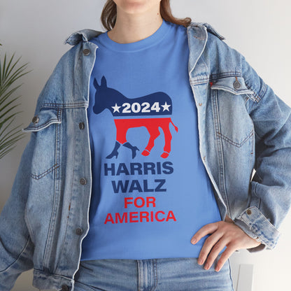 Unisex Heavy Cotton Tee, Harris Walz, Trump, Donkey with boots