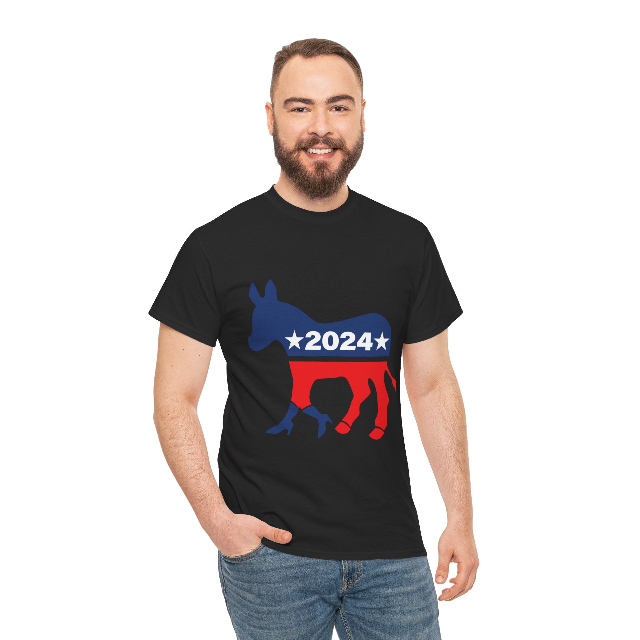 Unisex Heavy Cotton Tee, Harris Walz, Trump, T-shirt, 2 Campaign LOGOS