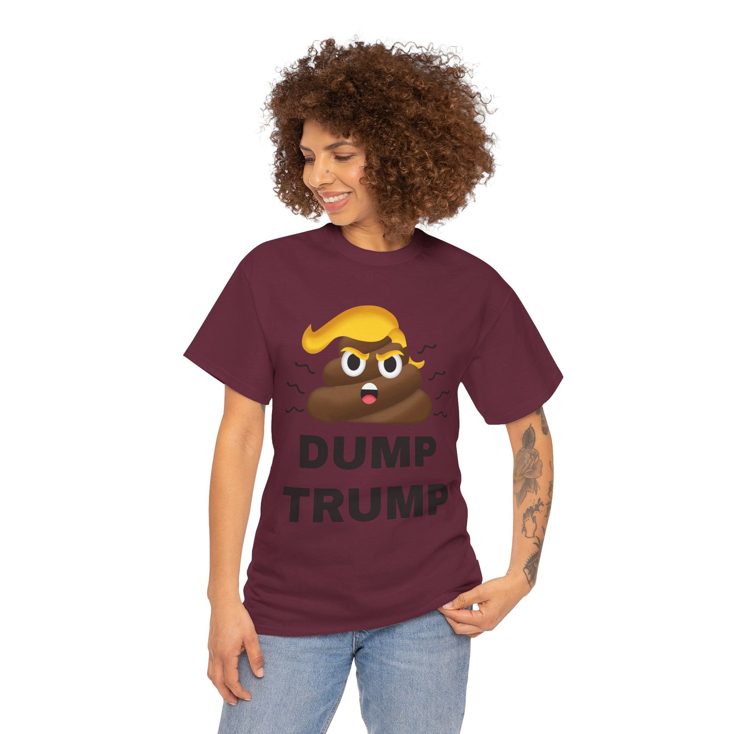 Unisex Heavy Cotton Tee, Harris Walz, Trump, T-shirt, Dump Trump emoji