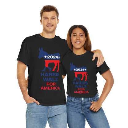 Unisex Heavy Cotton Tee, Harris Walz, Trump, Donkey with boots