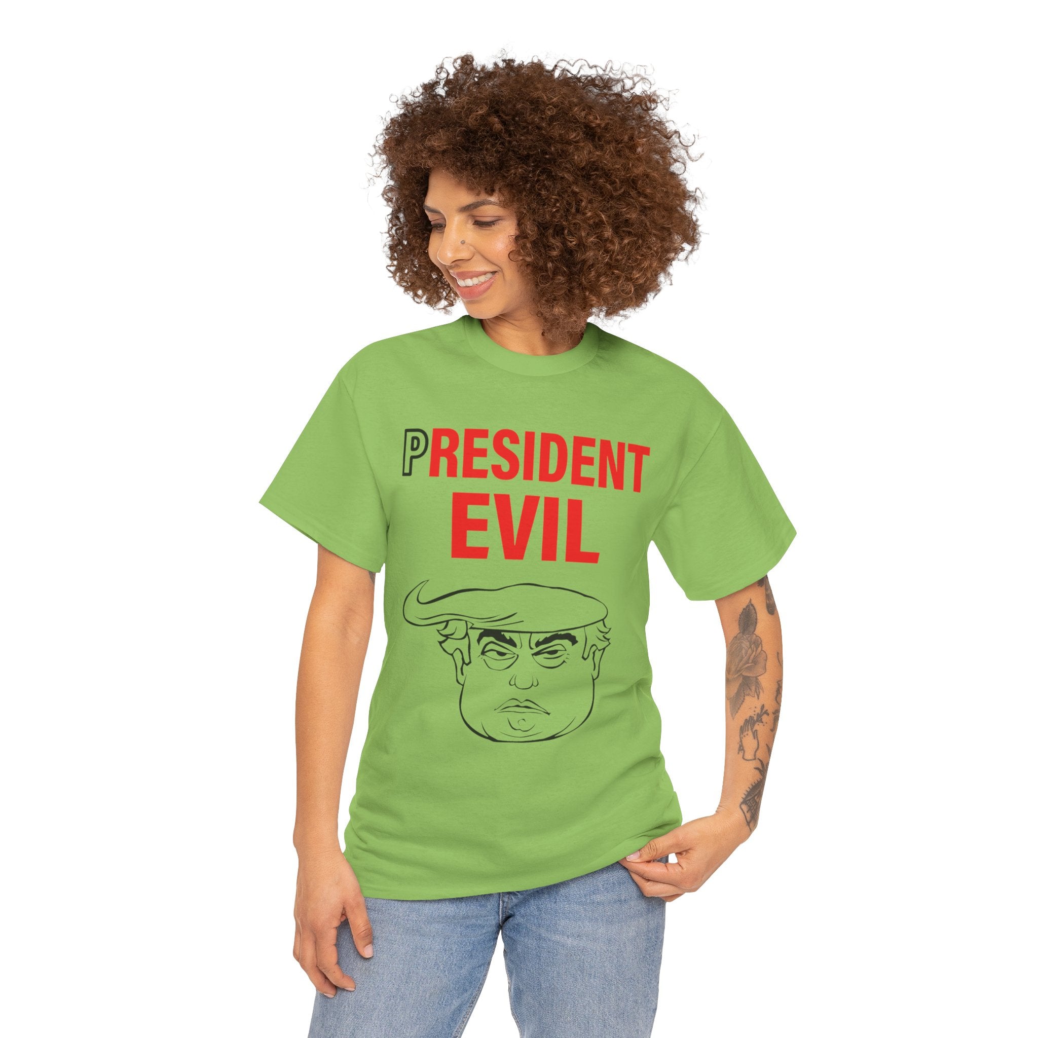 Unisex Heavy Cotton Tee, Harris Walz, Trump, T-shirt, President Evil