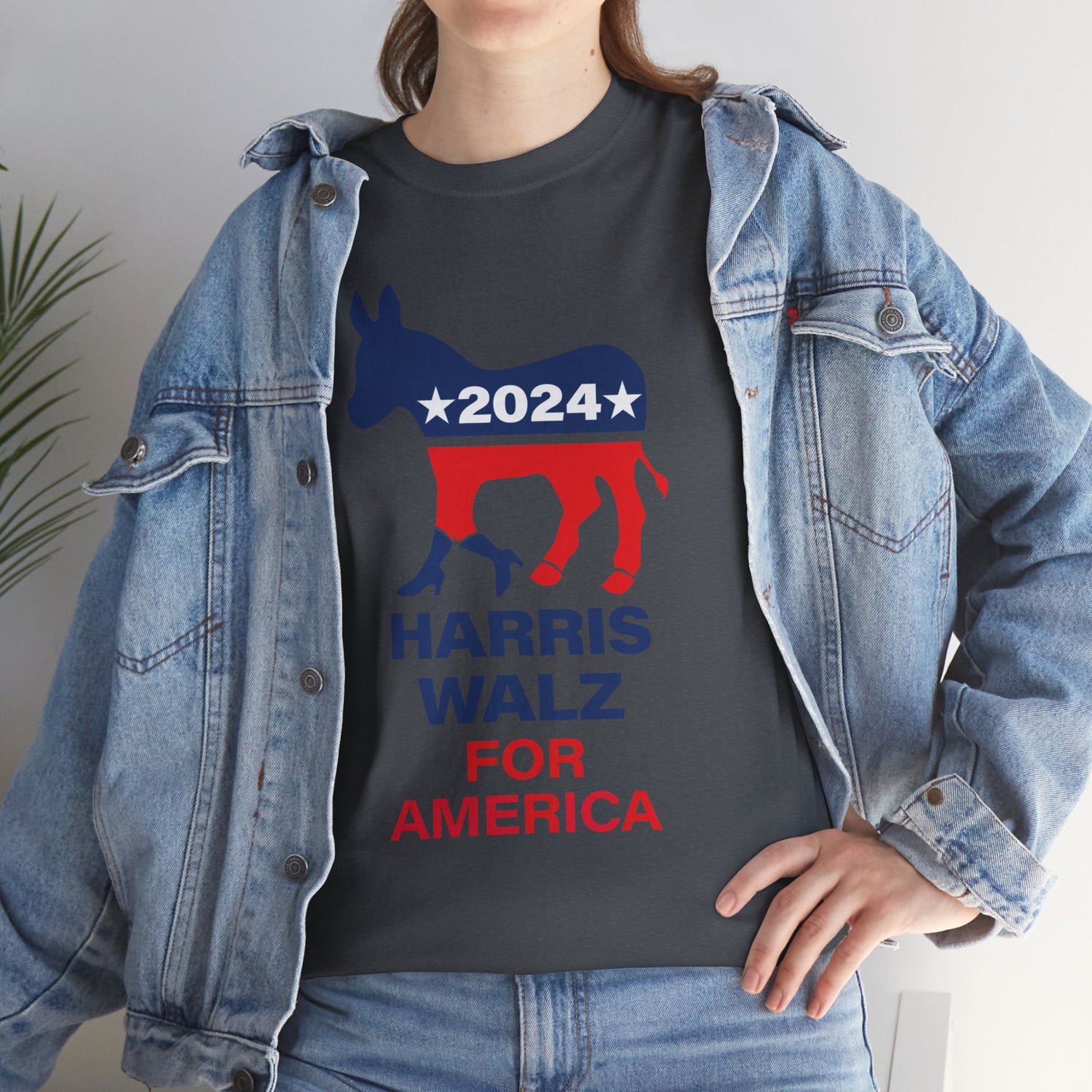 Unisex Heavy Cotton Tee, Harris Walz, Trump, Donkey with boots