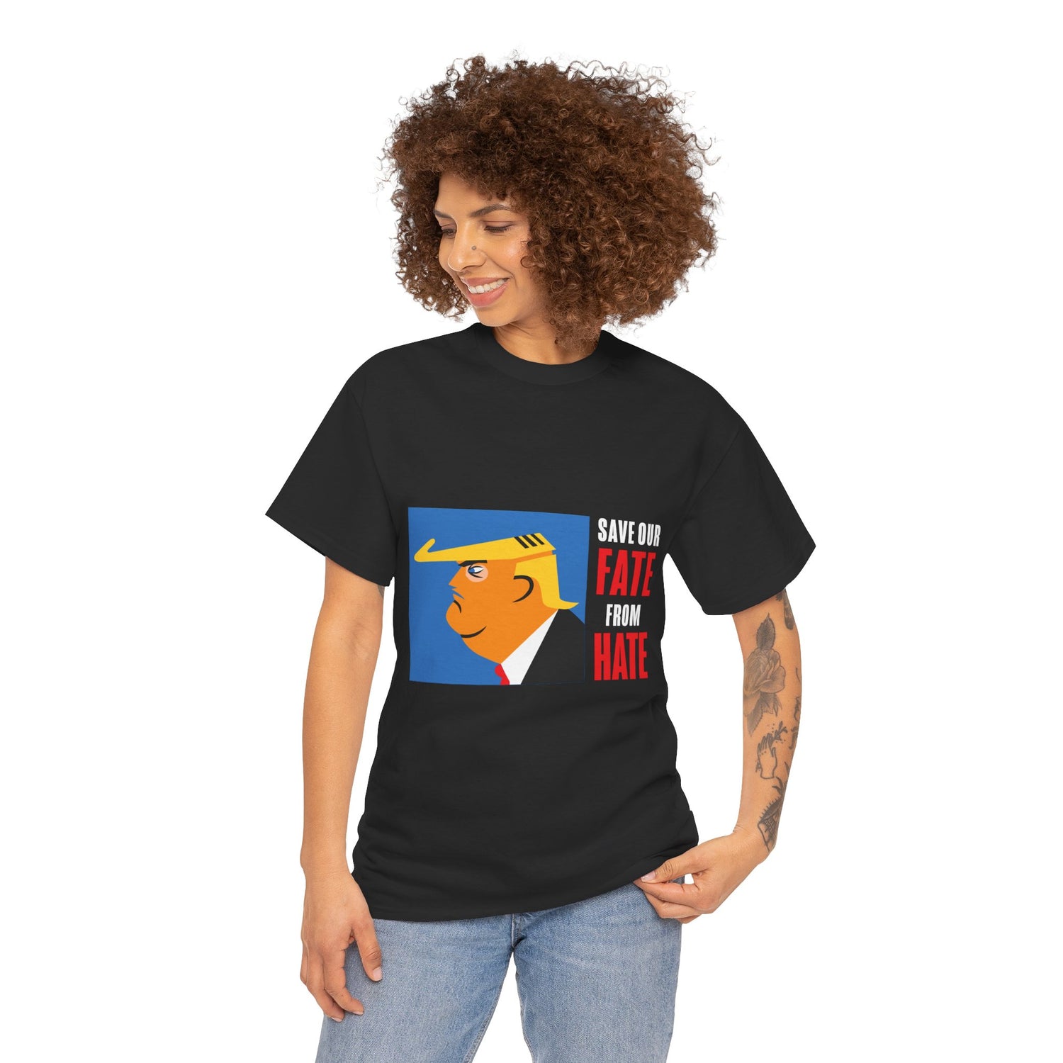 Unisex Heavy Cotton Tee, Harris Walz, Trump, T-shirt, Trump Save Our Fate from Hate