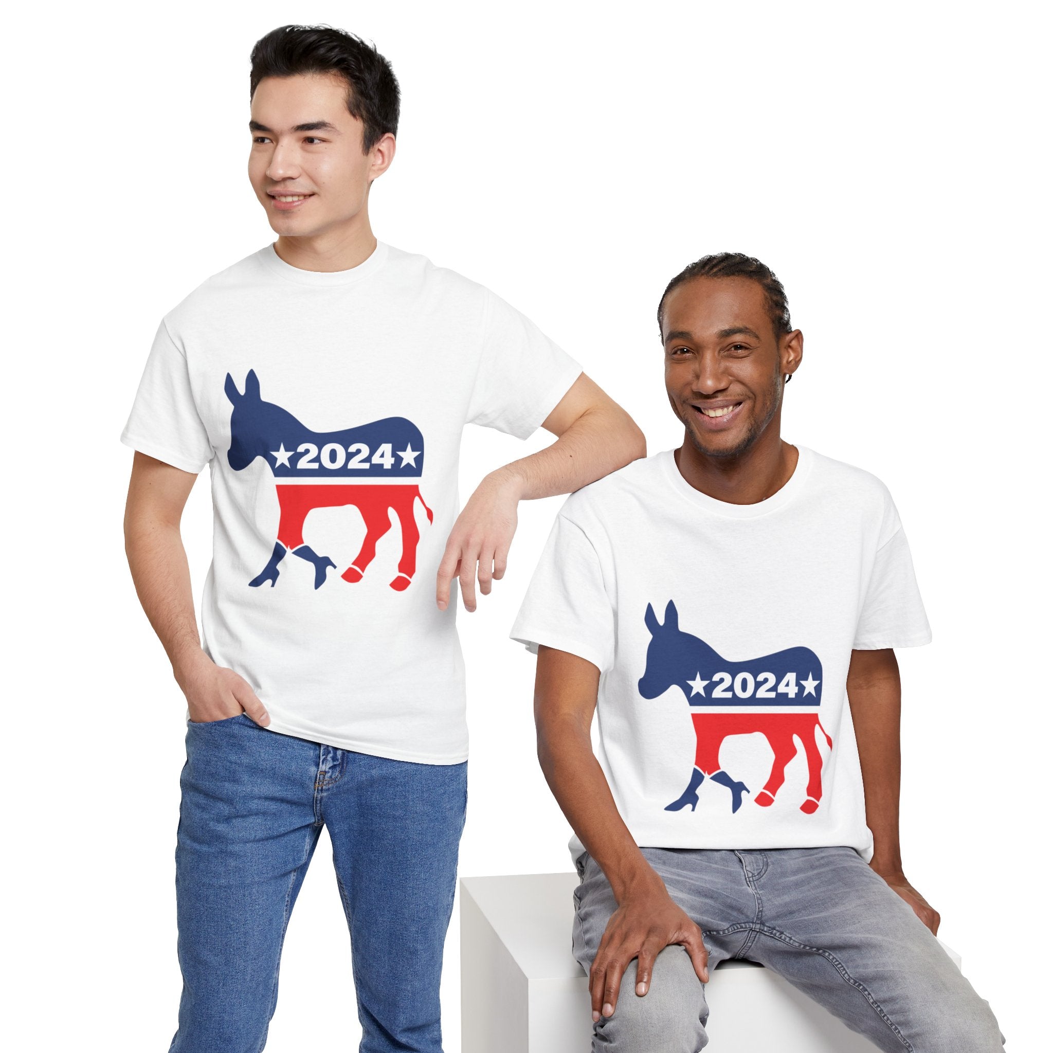 Unisex Heavy Cotton Tee, Harris Walz, Trump, T-shirt, 2 Campaign LOGOS