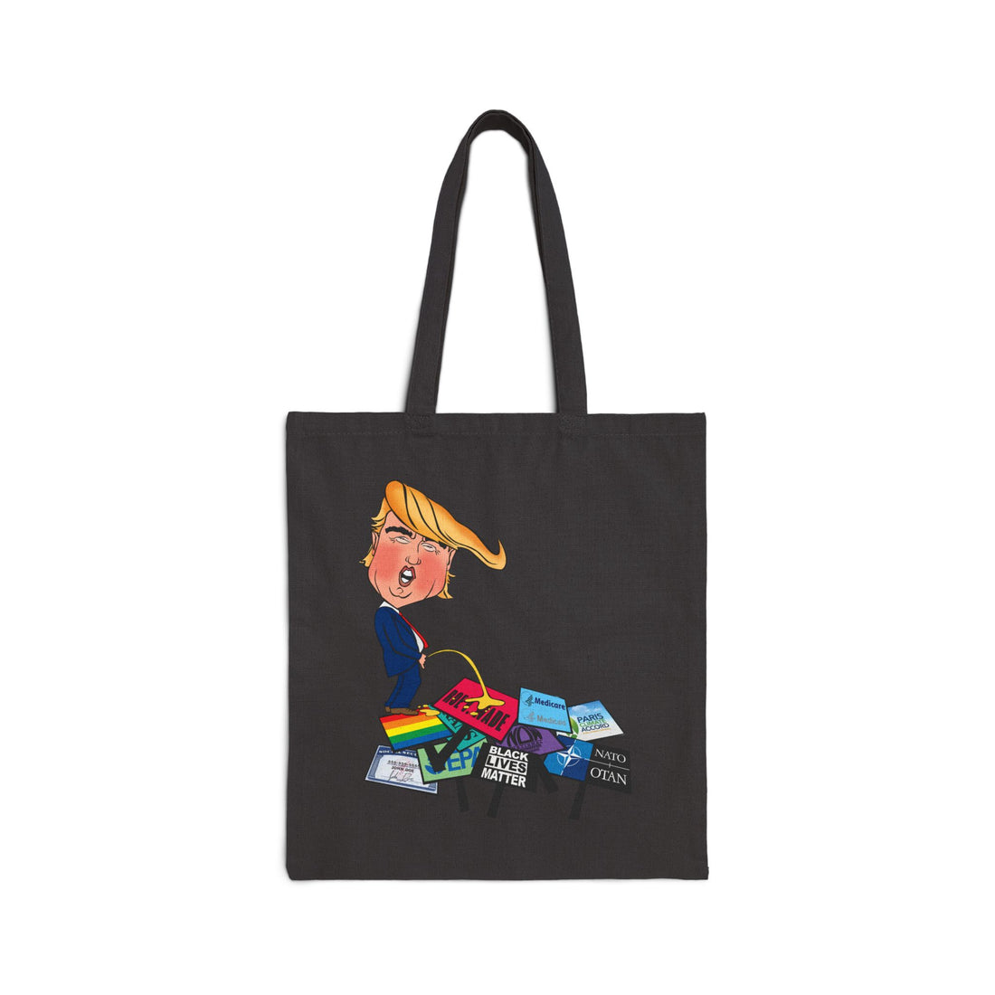 Cotton Canvas Tote Bag Trump Peeing on Rights - Peace Sign