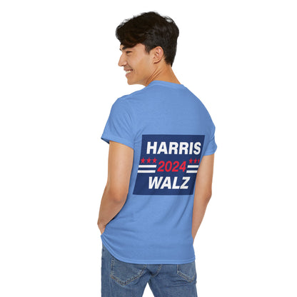 Unisex Heavy Cotton Tee, Harris Walz, Trump, T-shirt, Most Likely to Bring War to American Soil