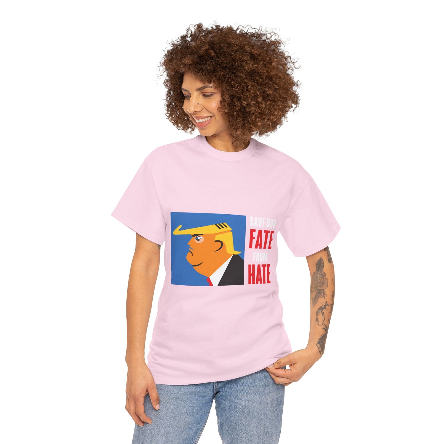 Unisex Heavy Cotton Tee, Harris Walz, Trump, T-shirt, Trump Save Our Fate from Hate