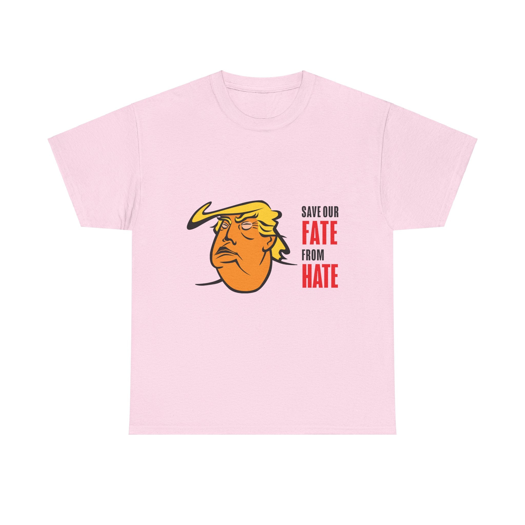 Unisex Heavy Cotton Tee, Harris Walz, Trump, Color Line Art Trump—Save Our Fate From Hate