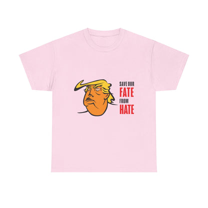 Unisex Heavy Cotton Tee, Harris Walz, Trump, Color Line Art Trump—Save Our Fate From Hate