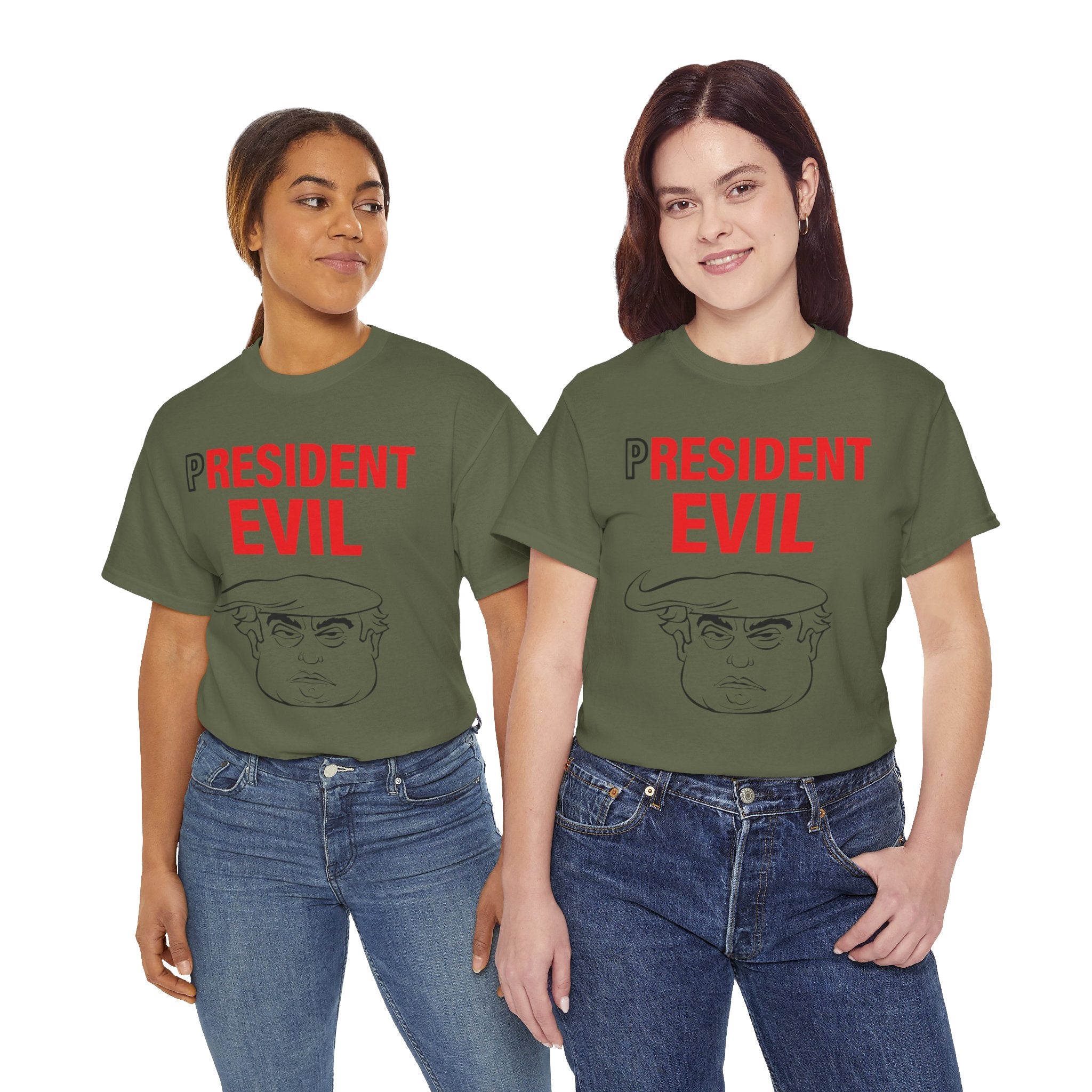 Unisex Heavy Cotton Tee, Harris Walz, Trump, T-shirt, President Evil