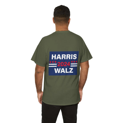 Unisex Heavy Cotton Tee, Harris Walz, Trump, Color Line Art Trump—Save Our Fate From Hate