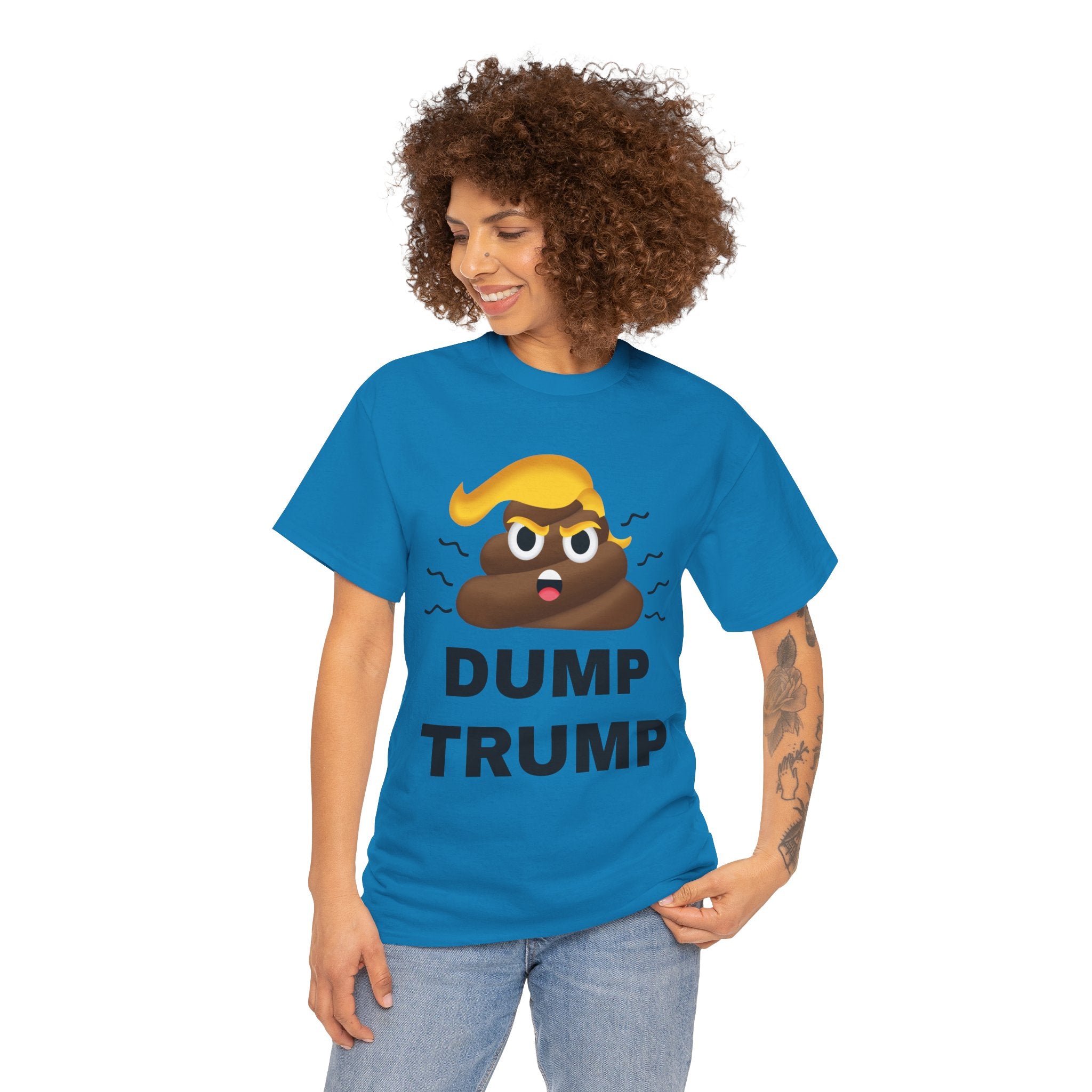 Unisex Heavy Cotton Tee, Harris Walz, Trump, T-shirt, Dump Trump emoji