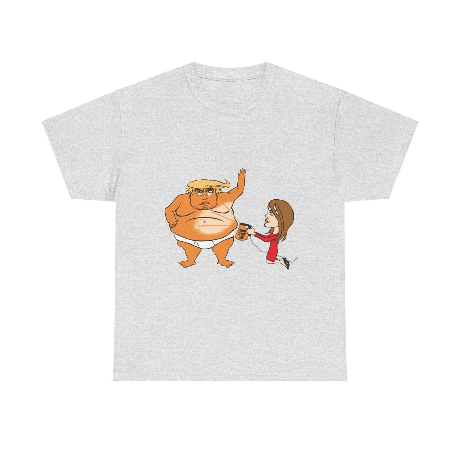 Unisex Heavy Cotton Tee, Harris Walz, Trump, T-shirt, Trump and Melania spray tan