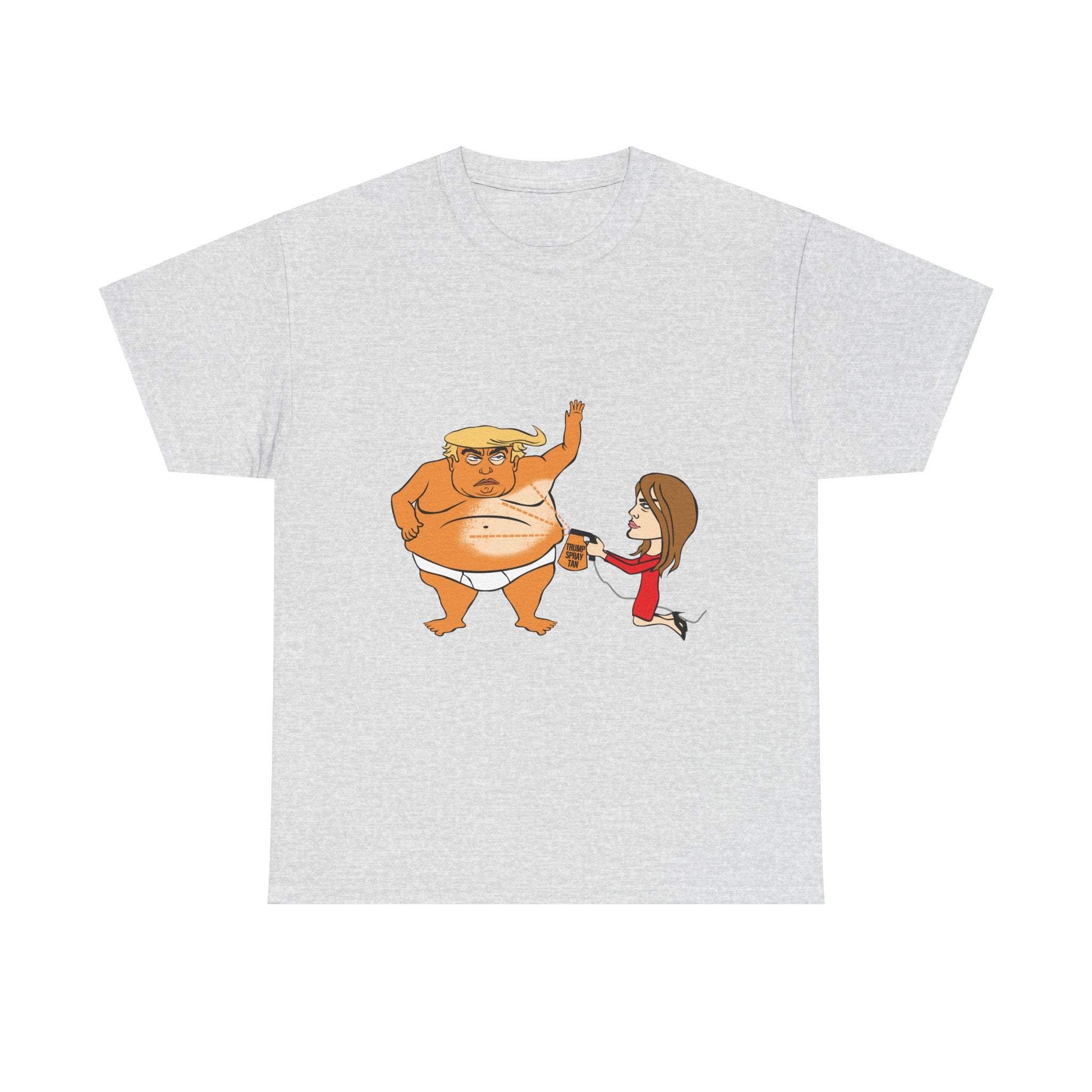 Unisex Heavy Cotton Tee, Harris Walz, Trump, T-shirt, Trump and Melania spray tan