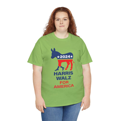 Unisex Heavy Cotton Tee, Harris Walz, Trump, Donkey with boots