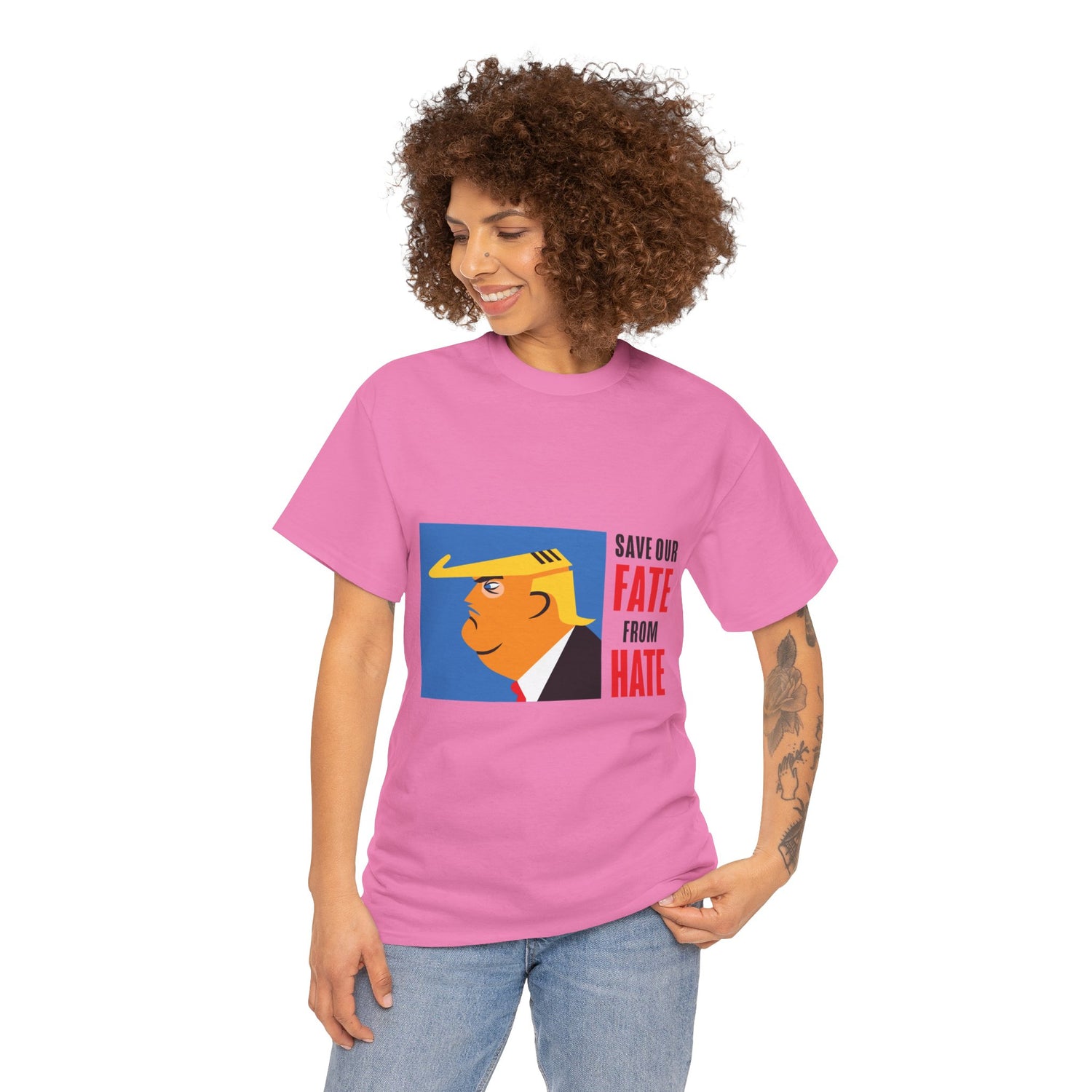 Unisex Heavy Cotton Tee, Harris Walz, Trump, T-shirt, Color Save Our Fate from Hate