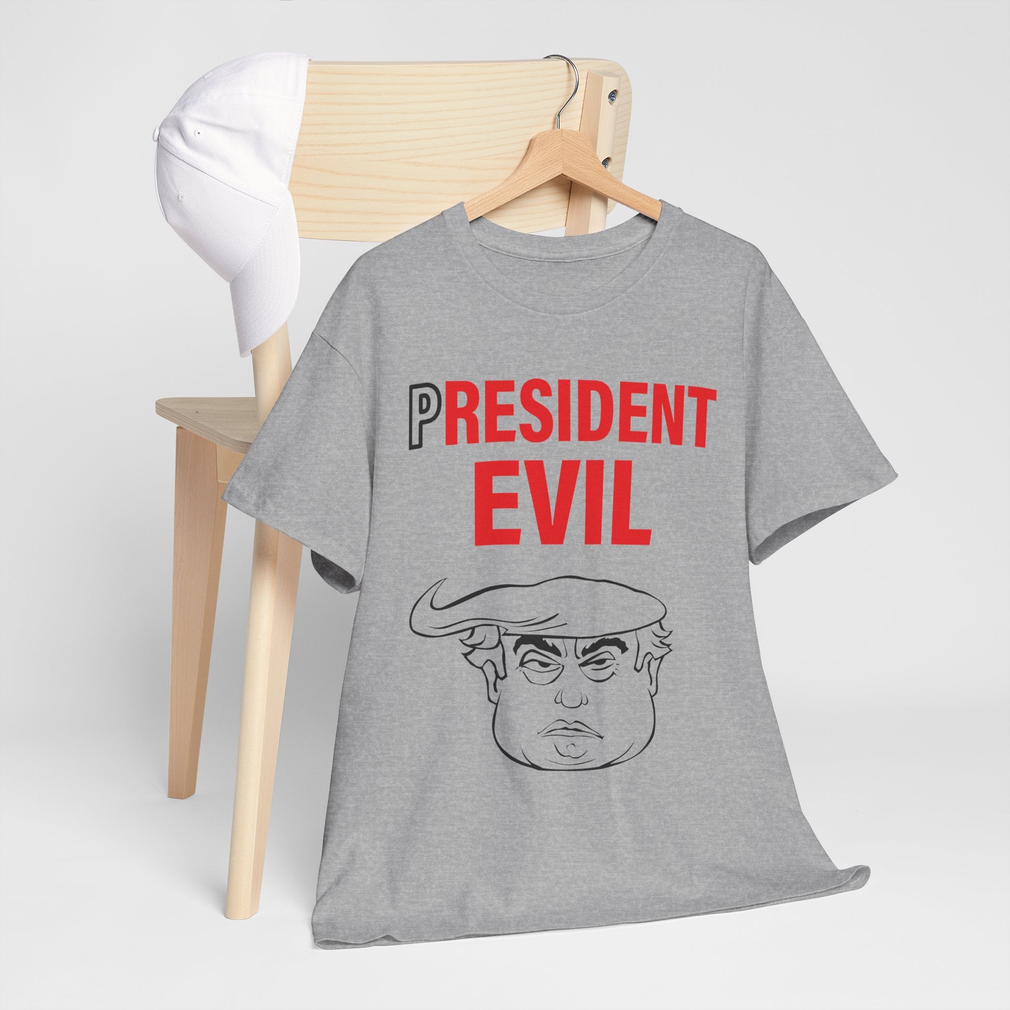 Unisex Heavy Cotton Tee, Harris Walz, Trump, T-shirt, President Evil