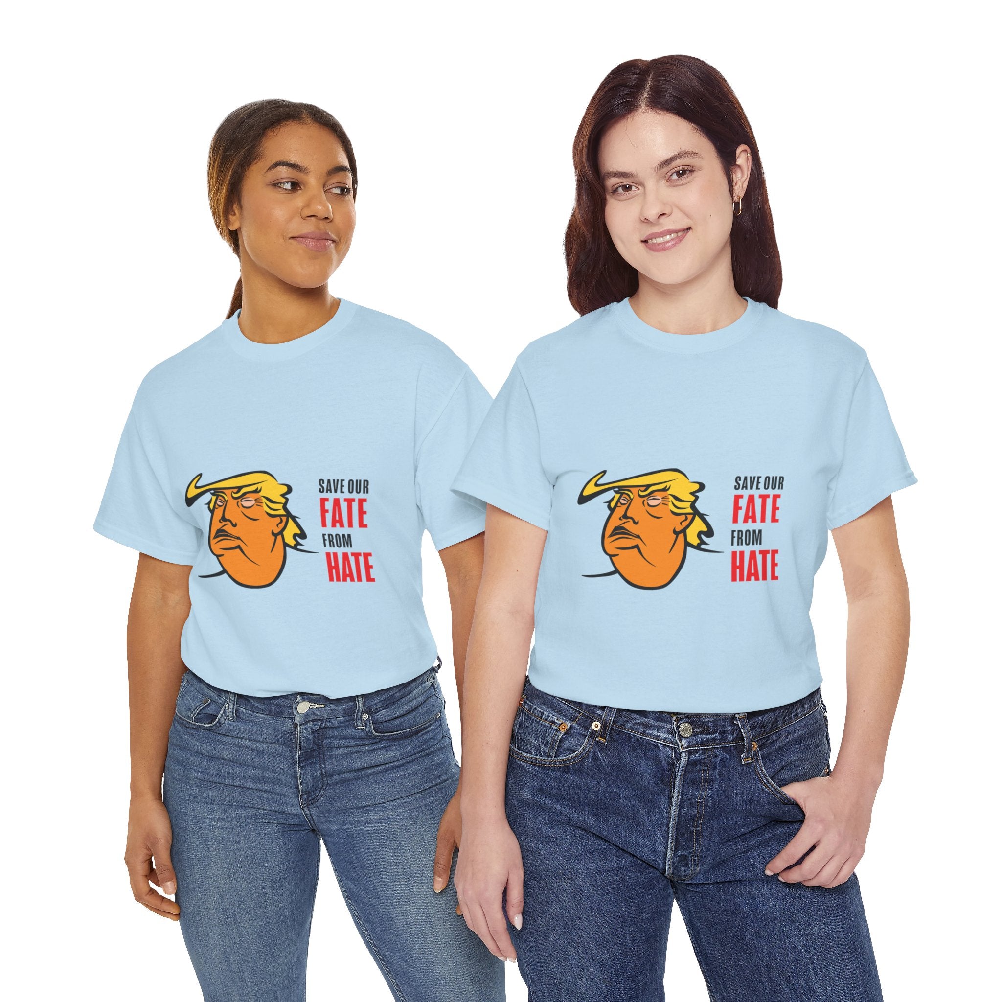 Unisex Heavy Cotton Tee, Harris Walz, Trump, T-shirt, white and black line Save Our Fate from Hate