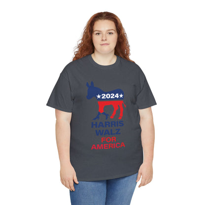 Unisex Heavy Cotton Tee, Harris Walz, Trump, Donkey with boots