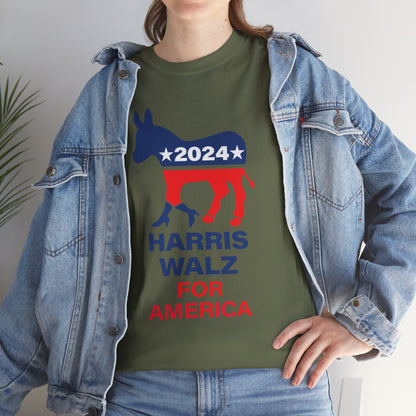 Unisex Heavy Cotton Tee, Harris Walz, Trump, Donkey with boots